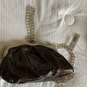 Bronze snakeskin small chain bag